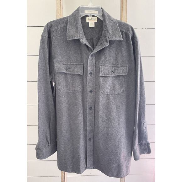 LL Bean Chamois Cloth Long Sleeve Shirt Flannel Thick Gray Large - Picture 1 of 8